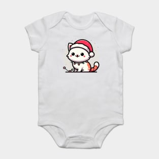 Cute Christmas Cat Santa Hat Christmas Lights Adorable Baby Bodysuit